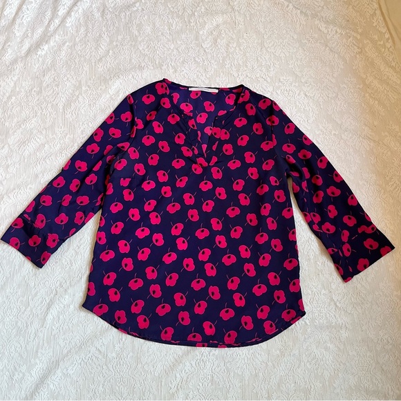 Gorgeous 41 Hawthorne poppy print v-neck top with 3/4 sleeves - Picture 1 of 8